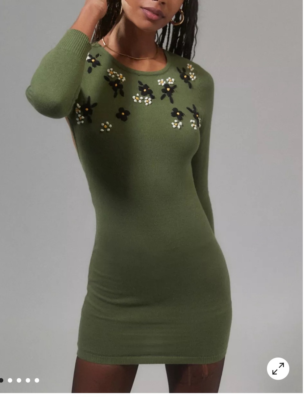 NWT XS Urban Outfitters Glamorous Knit Floral Mini Dress Green * Flaw